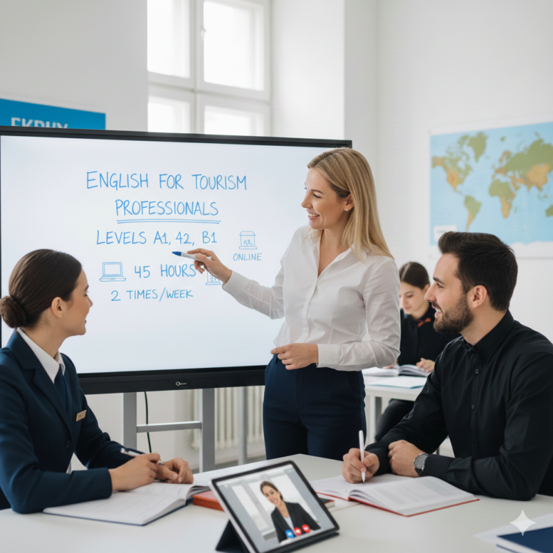 Μάθημα Αγγλικών για επαγγελματίες τουρισμού σε smart board - Κέντρο Καγγελάρης